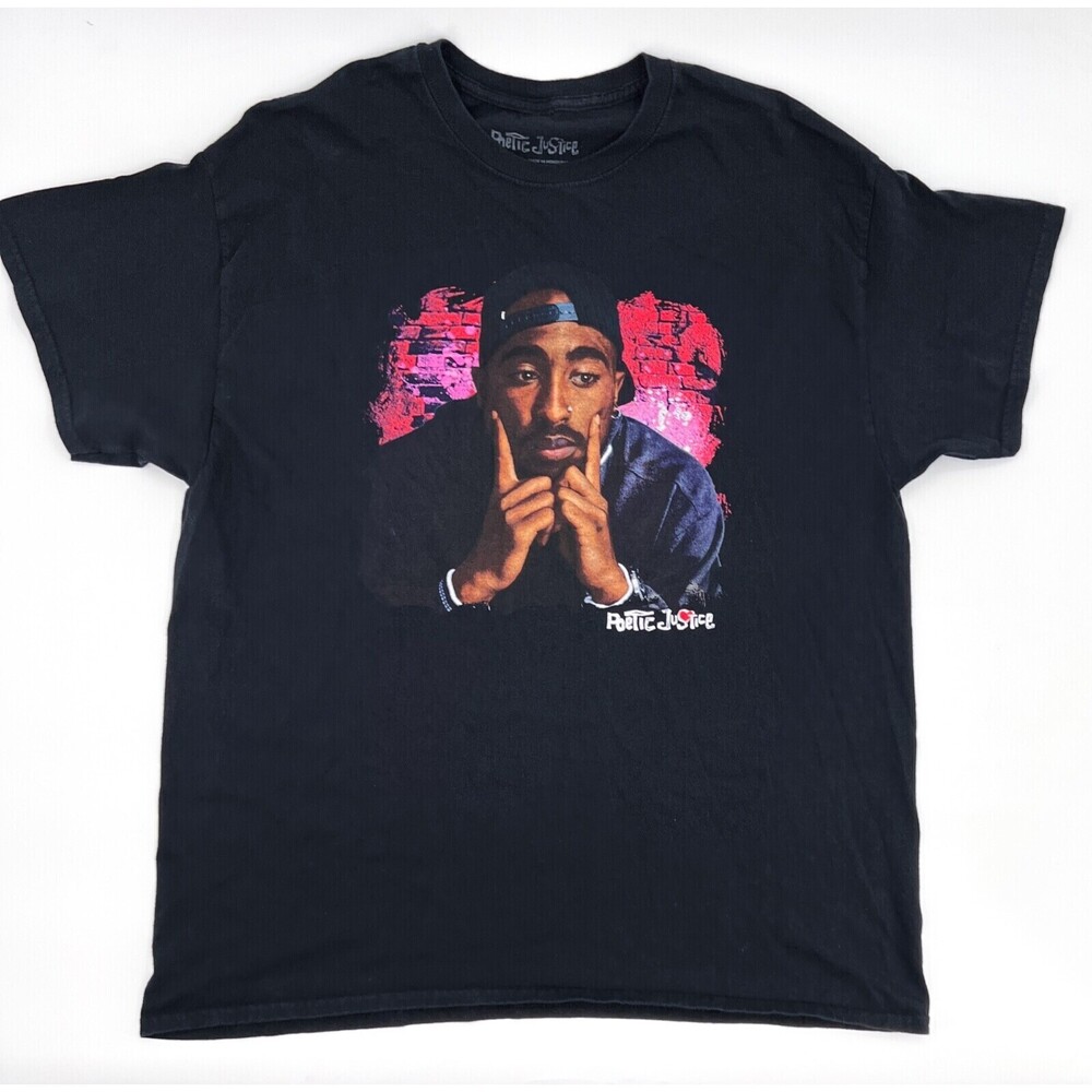 Tupac Shakur Mens Extra Large Black Poetic Justice Crew Neck Graphic Movie